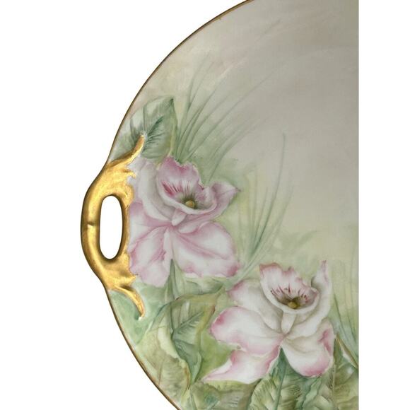 Vintage Hand Painted Pink Floral Cake Plate Tea Set Tray Germany Signed Harvey - Picture 3 of 10
